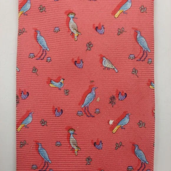 Leonard Red Bird Printed 100% Silk Mens Necktie Pointed Standard Size - Picture 2 of 6